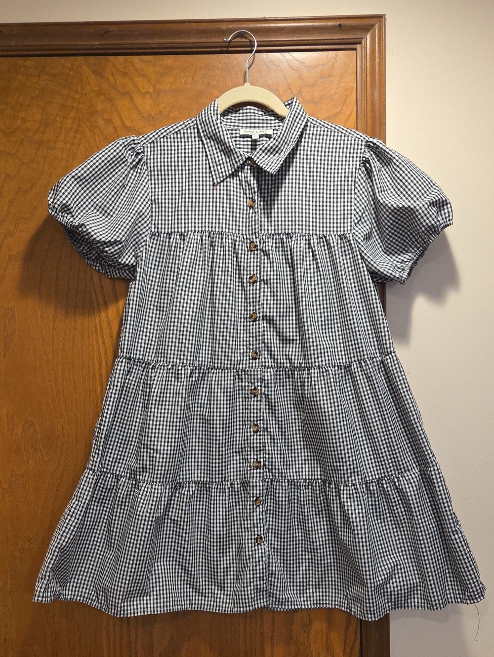Black & White Gingham Button-Tier Mini Dress